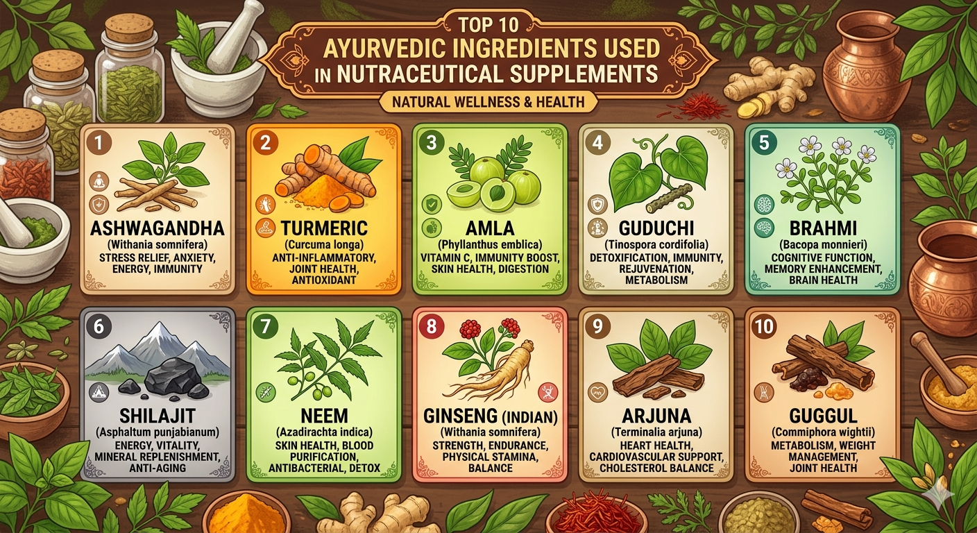 Top 10 Ayurvedic Ingredients Used in Nutraceutical Supplements