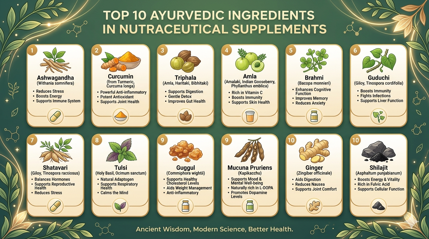 Top 10 Ayurvedic Ingredients Used in Nutraceutical Supplements